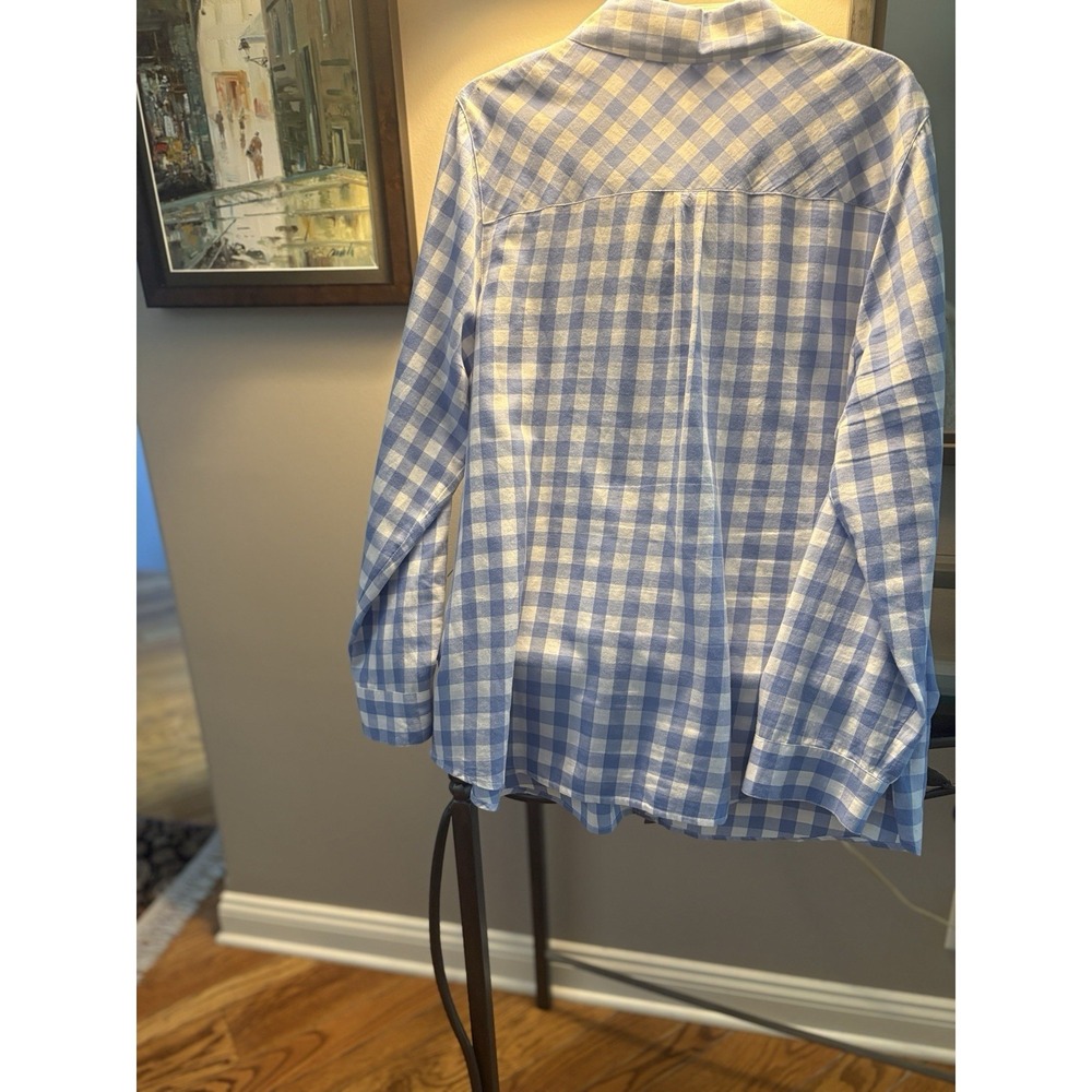 Relativety 100% Soft Cotton Womens 2X Blue & White Check Long Sleeve Comfort - Picture 9 of 11